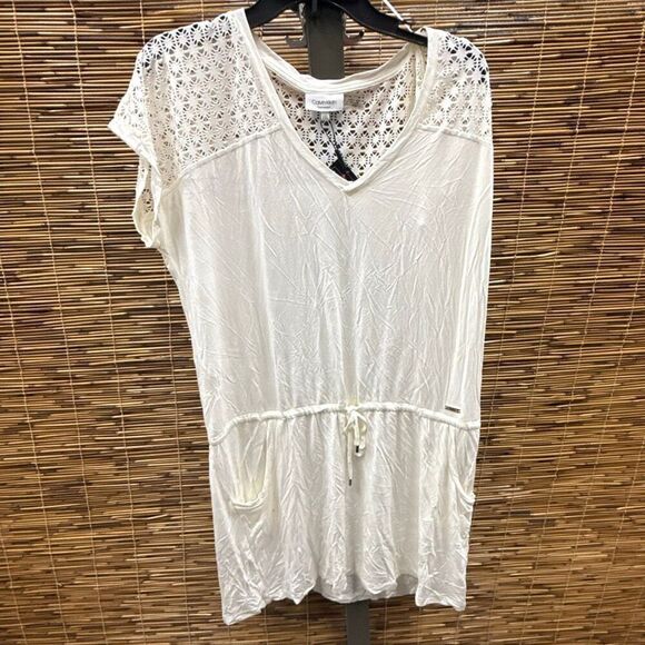 Clavin Klein Womens Crochet Trim V-Neck Dress Swim Cover-up Size L - Picture 2 of 3